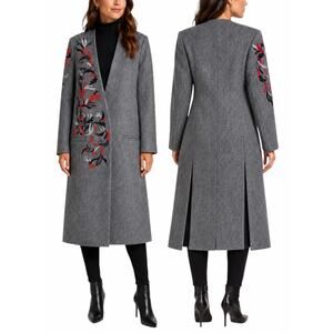 Kimora Lee Simmons Wool Blend Embroidered Long Coat Gray Size 4